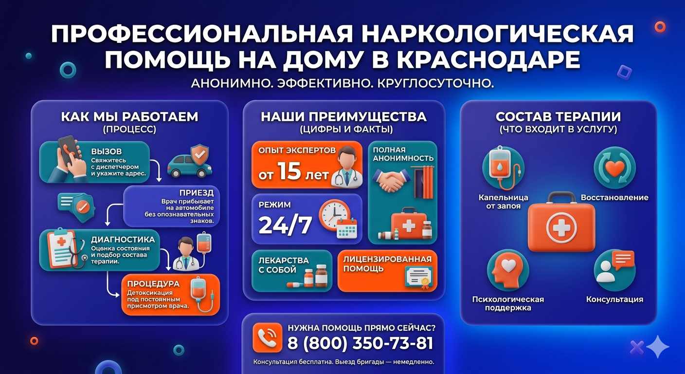 Инфографика о принципах лечения алкоголизма на дому в Чарышском: этапы вызова нарколога, преимущества анонимной детоксикации и состав медицинской помощи.